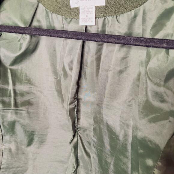 VTG 90s Express Tailleur Compagnie Cropped Blazer Jacket S Bottle Green Fleece - Picture 7 of 11